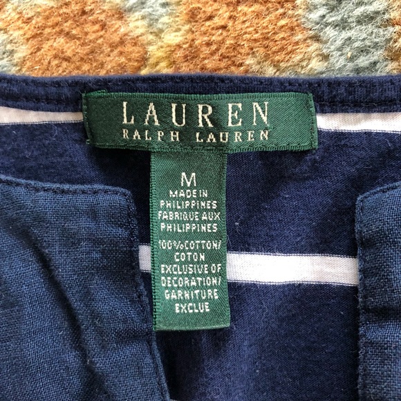 Ralph Lauren cotton striped navy blue shirt medium - Picture 3 of 5